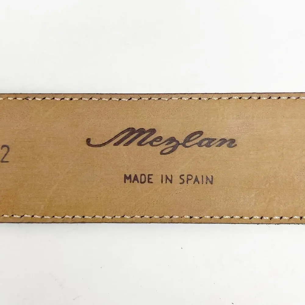 Mezlan Men's Black Leather Belt Size 32 Rectangular Silver Tone Buckle Spain GUC